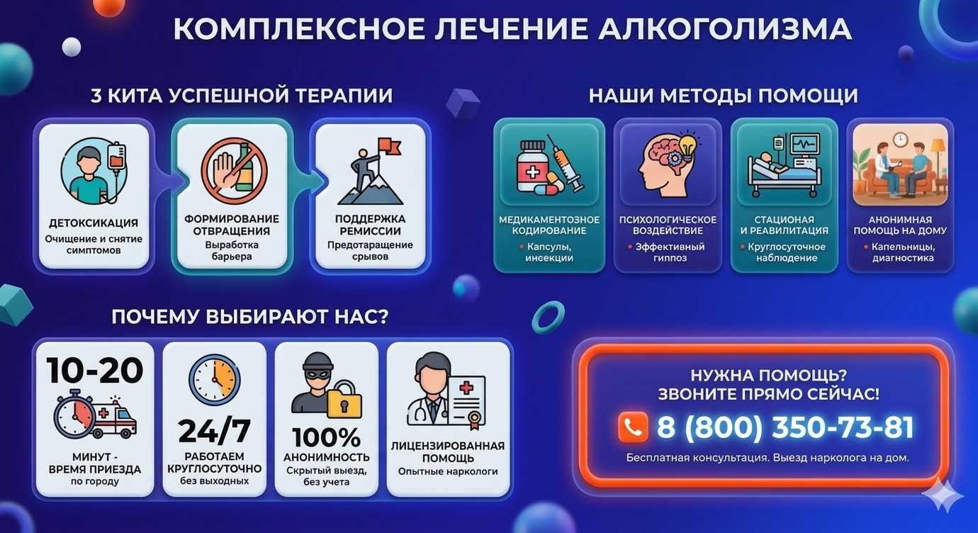 Инфографика о методах лечения алкоголизма в Суземке: детоксикация, кодирование и анонимная помощь на дому от клиники Похмельная служба.