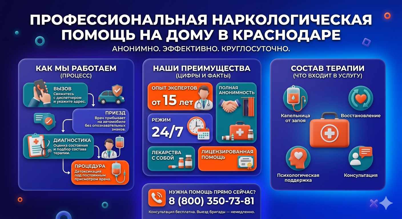Инфографика о принципах лечения алкоголизма на дому в Суземке: этапы вызова нарколога, преимущества анонимной детоксикации и состав медицинской помощи.